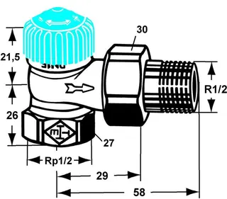 Heimeier Thermostat Ventilunterteil, Rotguss vernickelt, Eckform 1/2" – Bild 2