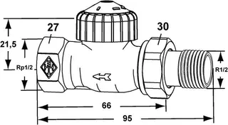 Heimeier Thermostat Ventilunterteil, Durchgang, umgekehrte Flussrichtung, Voreinstellung 1/2" – Bild 2