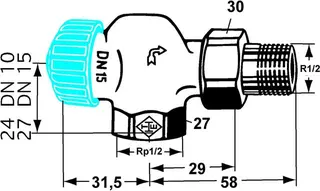 Heimeier Thermostat Ventilunterteil, Rotguss vernickelt, axial 1/2" – Bild 2