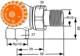 Heimeier Thermostat Ventilunterteil Eclipse, Winkeleck, Anschluss links DN 15, 1/2" – Bild 2