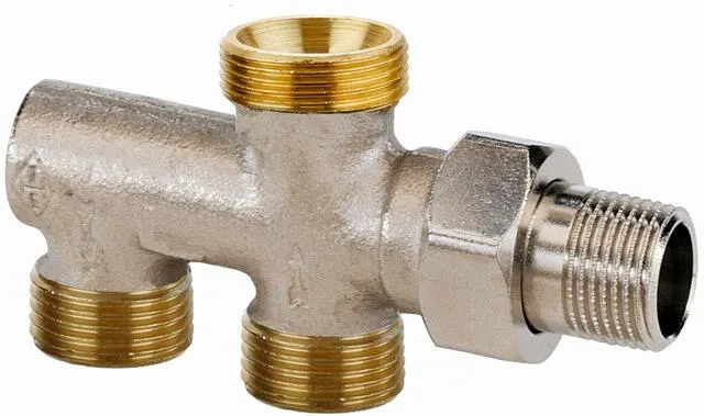Heimeier Verteiler Duolux 1/2", Rotguss vernickelt für Einrohranlagen, ohne Absperrung