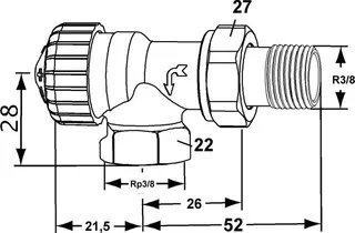 Heimeier Thermostat Ventilunterteil, Eckform, umgekehrte Flussrichtung, Voreinstellung 3/8" – Bild 2