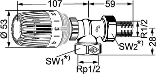Heimeier Rücklauf Temperaturbegrenzer RTL, Rotguss vernickelt, Eckform R 1/2" AG – Bild 2