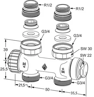Heimeier Thermostat Ventilunterteil Multilux, für Zweirohrsystem, Durchgang IG R 1/2" – Bild 2