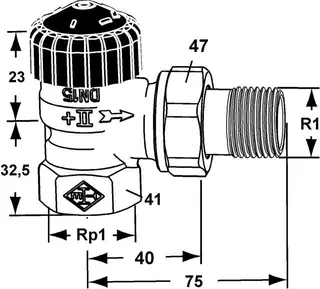 Heimeier Thermostat Ventilunterteil, Rotguss vernickelt, Eckform 1" – Bild 2