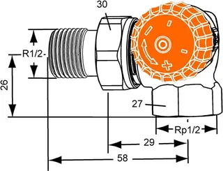 Heimeier Thermostat Ventilunterteil Eclipse, Winkeleck, Anschluss rechts DN 15 – Bild 2