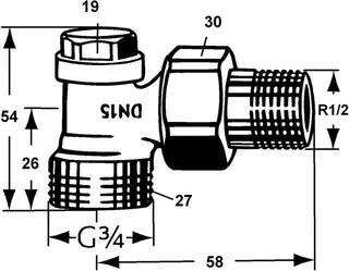Heimeier Verschraubung Regulux, mit G 3/4" AG, Eckform DN 15 – Bild 2