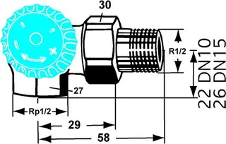 Heimeier Thermostat Ventilunterteil, Rotguss vernickelt, Winkeleck links 1/2" – Bild 2
