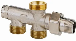 Heimeier Verteiler Duolux, 1/2", Rotguss vernickelt für Einrohranlagen, mit Absperrung