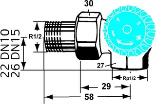 Heimeier Thermostat Ventilunterteil, Rotguss vernickelt, Winkeleck rechts 1/2" – Bild 2