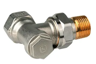 Resideo VERAFIX-E Rücklaufverschraubung mit Entleerung, vernickelt, Eckform 3/8"