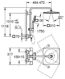 Grohe Rainshower SmartActive 310 Duschsystem mit Thermostatbatterie für die Wandmontage (chrom) – Bild 2