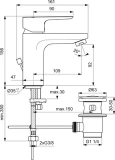Ideal Standard CERAPLAN III Waschtischarmatur, Grande Slim mit Metall-Ablaufgarnitur – Bild 2