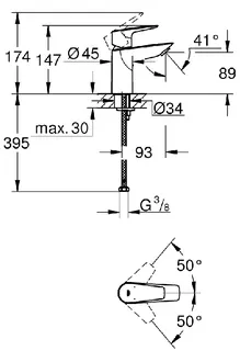 Grohe BauEdge Waschtisch Armatur (chrom), ohne Ablaufgarnitur – Bild 2