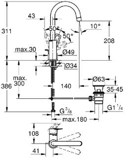 Grohe BauLoop Waschtischbatterie (chrom), hoher Auslauf, mit Ablaufgarnitur – Bild 2