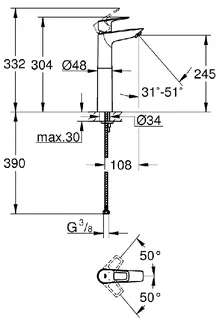 Grohe BauLoop Waschtisch Armatur, für Waschschüssel, chrom – Bild 2