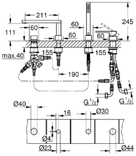 Grohe Plus 4-Loch Einhand-Wannenkombination (hard graphite gebürstet) – Bild 2