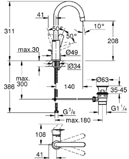 Grohe BauEdge Waschtisch Armatur (chrom), hoher Auslauf – Bild 2