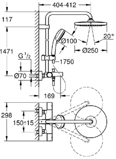 Grohe Tempesta Cosmopolitan System 250 Duschsystem mit Badethermostat für die Wandmontage (chrom) – Bild 2
