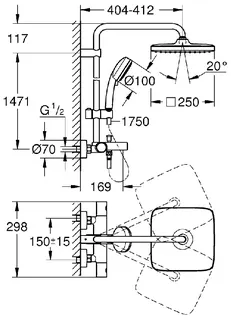 Grohe Euphoria System 260 Duschsystem mit Thermostatbatterie für die Wandmontage (chrom) – Bild 2