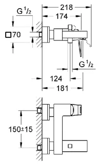 Eurocube Einhand-Wannenbatterie, DN 15 (supersteel) – Bild 2