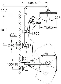 GroheTempesta Cosmopolitan System 250 Cube Duschsystem mit Einhandmischer für die Wandmontage (chrom) – Bild 2