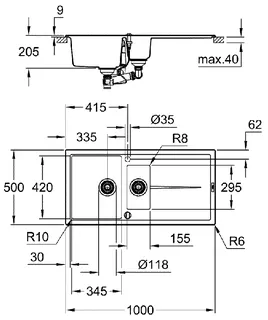 Grohe K400 Kompositspüle mit Abtropffläche (granit grau) – Bild 2