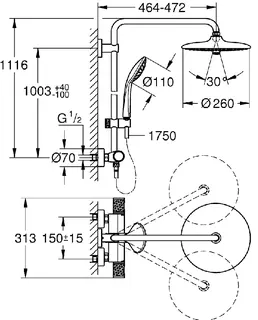 Grohe Euphoria System 260 Duschsystem mit Thermostatbatterie für die Wandmontage (chrom) – Bild 2