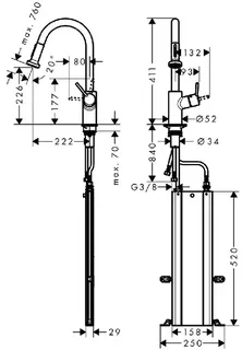 Hansgrohe Talis M52 Einhebel-Küchenmischer 220, Vorfenstermontage, Ausziehbrause, 2jet, sBox (chrom) – Bild 2