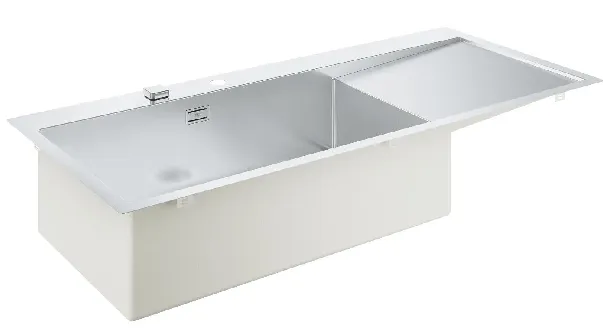 Grohe K1000 Edelstahl-Einbauspüle 116 x 52 cm mit Abtropffläche, Becken links
