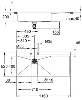 Grohe K1000 Edelstahl-Einbauspüle 116 x 52 cm mit Abtropffläche, Becken links – Bild 2