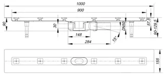 Dallmer Duschrinne CERALINE PLAN F, DN 50 seitlich, BH 90mm, 900mm – Bild 2