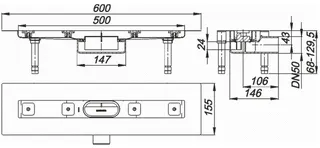 Dallmer Duschrinne CERALINE NANO F, DN 50 seitlich, BH 68mm, Länge 500mm – Bild 2