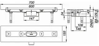 Dallmer Duschrinne CERALINE NANO F, DN 50 seitlich, BH 68mm, Länge 600mm – Bild 2