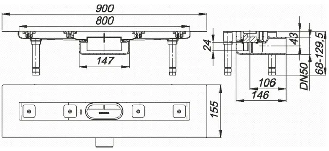 Dallmer Duschrinne CERALINE NANO F, DN 50 seitlich, BH 68mm, Länge 800 mm