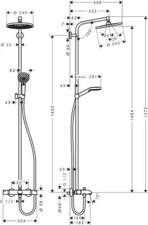 Hansgrohe Showerpipe CROMETTA S 240 1JET, für Wanne chrom – Bild 2