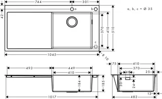 Hansgrohe Einbauspüle 450, mit Abtropffläche links,S717-F450 edelstahl – Bild 2