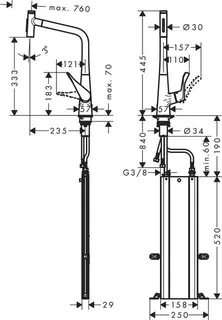 Hansgrohe METRIS SELECT Spültischmischer 320, 5, mit sBox, Ausziehbrause, Edelstahl-Optik – Bild 2