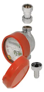 Schlösser Zapfhahnzähler, mit Haube, für Warmwasser, 3/4" x 1/2", inkl. Eichgebühr