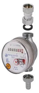 Schlösser Zapfhahnzähler, ohne Haube, für Warmwasser, 3/4" x 1/2", inkl. Eichgebühr