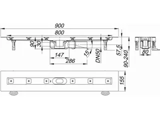 Dallmer Duschrinne CERALINE PLAN F, DN 50 seitlich, BH 90 mm, 800 mm – Bild 2