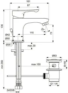 Ideal Standard Alpha Waschtisch Armatur, mit Metall Ablaufgarnitur chrom – Bild 2