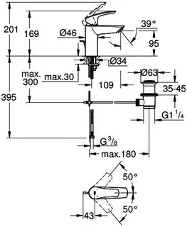 Grohe EUROSMART Waschtisch Armatur, S-Size, mit Ablaufgarnitur – Bild 2