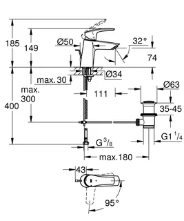 Grohe Eurosmart Waschtisch Armatur, S-Size, geneigt Version, mit Ablaufgarnitur – Bild 2