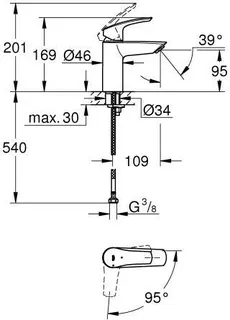 Grohe Eurosmart Waschtisch Armatur, mit Energie-Sparfunktion, glatter Körper, chrom – Bild 2