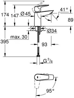 Grohe Bauedge Waschtisch Armatur, mit Energie-Sparfunktion, glatter Körper, chrom – Bild 2