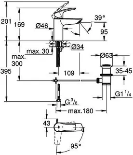 Grohe EUROSMART Waschtisch Armatur, S-Size, Energiesparversion, mit Ablaufgarnitur – Bild 2
