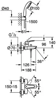 Grohe EUROSMART Badearmatur, mit Brausegarnitur, chrom – Bild 2