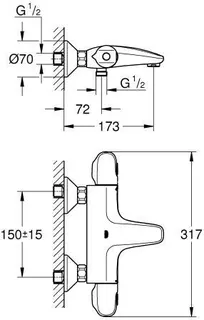 Grohe GROHTHERM 1000 Brausethermtostat, Aufputz, chrom – Bild 2