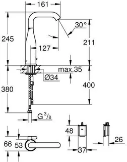 Grohe Infrarot-Elektronik ESSENCE E Waschtisch Armatur, mit Mischung, 6 V Batterie hard graphite – Bild 2